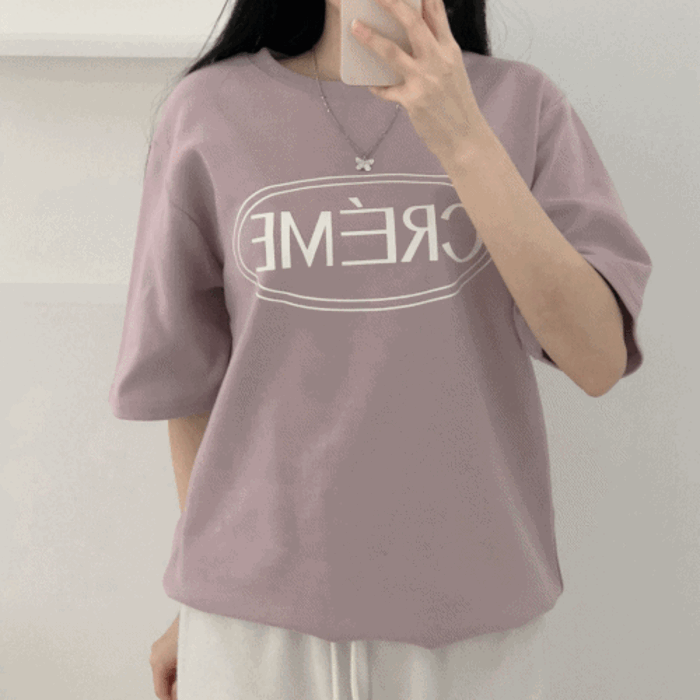 [데일리코디] 크림 라운드 크롭 티셔츠
